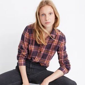 Madewell Plaid Shirt in Purple and Orange
